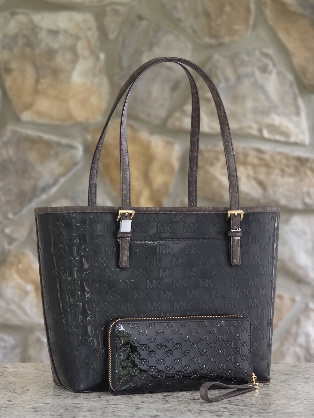 Michael Kors Jet Set Medium Black Tote SET - Picture 3 of 11